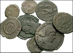 ROMAN. Imperial. Lot of eight 4th century AR and Æ. Includes: Æ: Magnentius. Lugdunum // Jovian. Aquilea // Valentinian II. Siscia // Valens. Siscia // Valentinian II. Uncertain // Same, imitative iss