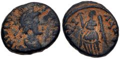 Early Medieval & Islamic VANDALS. Pseudo-Imperial coinage. Circa 440-490. Æ (13mm, 2.15 g, 12h). Uncertain mint. D N IVLD(?)[...] P F ΛVC, pearl-diademed, draped, and cuirassed bust right / [VICT]ORI 