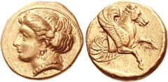 MYSIA, Lampsakos. Circa 394-350 BC. AV Stater (8.39 g, 11h). Head of female left, wearing triple-pendant earring and necklace / Forepart of Pegasos flying right within shallow incuse square. Baldwin, 