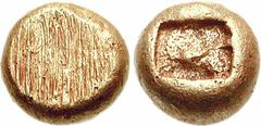IONIA, Uncertain. Circa 650-600 BC. EL Hemihekte – 1/12 Stater (1.17 g). Milesian standard. Striated type. Flattened striated surface / Incuse square punch. Weidauer 9; Traité I 13; SNG Kayhan 681. Go
