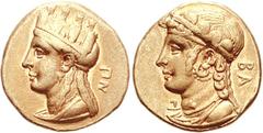 CYPRUS, Salamis. Pnytagoras. Circa 351-332 BC. AV Stater (8.26 g, 10h). Persic standard. Draped bust of Aphrodite left, hair rolled above forehead and falling in long wavy strands to front and back of
