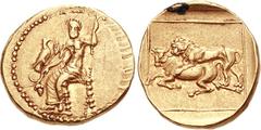 PERSIA, Alexandrine Empire. Mazaios. Satrap of Babylon, circa 331-328 BC. AV Double Daric (17.20 g, 10h). Baaltars seated left, torso facing, holding grapes, grain ear, and eagle in right hand, sceptr