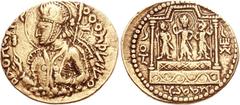 INDIA, Kushan Empire. Huvishka. Circa AD 152-192. AV Dinar (7.88 g, 12h). Mint A. 3rd emission. PAOhAhOP[A]O OOhKI KO[PAhO] (first and second hs retrograde), nimbate, diademed, and crowned half-length