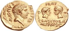 Sextus Pompey. 42 BC. AV Aureus (8.17 g, 8h). Mint in Sicily. MAG. PIVS. IMP. ITER., bare head of Sextus Pompey right; all within oak wreath / PRÆF CLAS. ET. ORÆ MARIT. EX. S.C, bare heads of Pompey t