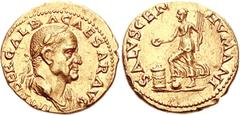 Galba. AD 68-69. AV Aureus (7.24 g, 5h). Rome mint. Struck circa July, AD 68-January, AD 69. IMP SER GALBA CAESAR AVG, laureate and draped bust right / SALVS GEN HVMANI, Fortuna standing left, right f