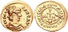 MEROVINGIANS, Marseille. Circa 600-620. AV Solidus of 21 siliquae (3.84 g, 6h). Struck in the name of Phocas. C II FOCL’’ S CR F LVC, pearl-diademed, draped, and cuirassed bust right / VICORI (wreath)