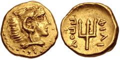 Greek KINGS of MACEDON. temp. Philip II – Alexander III. Circa 340/36-328 BC. AV Eighth Stater (9mm, 1.07 g, 7h). In the name and types of Philip II. Pella mint. Head of Herakles right, wearing lion s