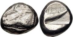 Greek LYCIA, Phaselis. Circa 500-440 BC. AR Stater (19mm, 10.97 g, 8h). Prow of galley left in the form of a forepart of a boar / Stern of galley right within incuse square. Heipp-Tamer Series 4, Emis