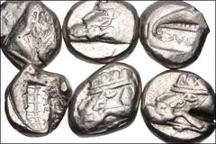 Large Lots GREEK. Asia Minor. Lot of ten (10) AR staters. Includes: LYCIA, Phaselis. Circa 500-440 BC. Prow of galley left in the form of a forepart of a boar / Stern of galley right within incuse squ