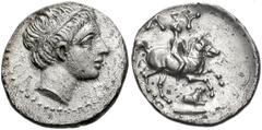 KINGS of THRACE. Lysimachos. As Satrap, 323-305 BC. AR 1/5 Tetradrachm (15mm, 2.32 g). Amphipolis mint. Struck under Kassander, circa 317/5-305 BC. Head of Apollo right, wearing taenia / Youth on hors