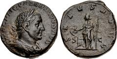 Valerianic Dynasty – Rome mint Valerian I. AD 253-260. Ӕ Sestertius (27.5mm, 21.86 g, 11h). Rome mint. 1st issue, AD 253-254. IMP C P LIC VALERIANVS AVG, laureate, draped and cuirassed bust right / SA