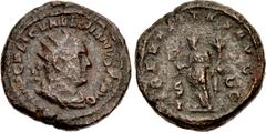 Valerianic Dynasty – Rome mint Valerian I. AD 253-260. Æ dupondius (26.5mm, 13.56 g, 7h). Rome mint. 2nd issue, AD 255-256. IMP C P LIC VALERIANVS P F AVG, radiate and draped bust right / LIBERALITAS 