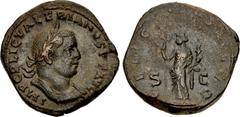 Valerianic Dynasty – Rome mint Valerian I. AD 253-260. Ӕ Sestertius (31.5mm, 24.35 g, 6h). Rome mint. 2nd issue, AD 255-256. IMP C P LIC VALERIANVS P F AVG, laureate and cuirassed bust right / FELICIT