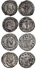 Valerianic Dynasty – Rome mint Lot of four (4) coins. 66a Gallienus. AD 253-268. Antoninianus (21mm, 3.32 g, 6h). Rome mint. 2nd issue, AD 255-256. IMP C P LIC GALLIENVS P F AVG, radiate and cuirassed