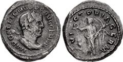 Valerianic Dynasty – Rome mint Gallienus. AD 253-268. Quinarius (14mm, 2.17 g, 6h). Rome mint. 3rd issue, AD 256-257. IMP GALLIENVS P F AVG GERM, laureate and cuirassed bust right / VICTORIA GERM, Vic