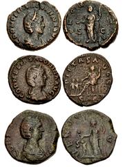 Valerianic Dynasty – Rome mint Lot of three (3) coins. 98a Salonina. Augusta, AD 254-268. Æ As (24.5mm, 9.08 g, 6h). Rome mint. 1st-5th issue, AD 253-260. CORNELIA SALONINA AVG, diademed and draped bu
