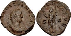 Valerianic Dynasty – Rome mint Gallienus. AD 253-268. Ӕ Sestertius (27mm, 16.51 g, 6h). Rome mint. 6th issue, AD 260-261. [IM]P GALLIENVS AVG, laureate cuirassed bust right / [IOVI CONS]ERVATORI, Jupi