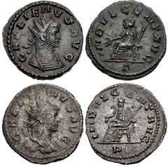 Valerianic Dynasty – Rome mint Lot of two (2) coins. 206a Gallienus. AD 253-268. Antoninianus (21.5mm, 3.95 g, 6h). Rome mint, 1st officina. 8th issue, AD 263-264/5. GALLIENVS AVG, radiate and cuirass