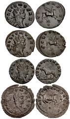 Valerianic Dynasty – Rome mint Lot of four (4) coins. 269a Gallienus. AD 253-268. Antoninianus (21.5mm, 3.49 g, 7h). Rome mint, 1st officina. 10th issue, AD 267-268. GALLIENUS AVG, radiate head right 