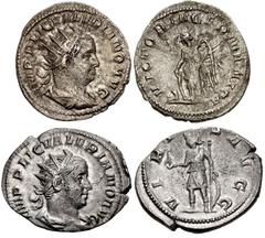 Valerianic Dynasty – Viminacium mint Lot of two (2) coins. 275a Valerian I. AD 253-260. Antoninianus (21mm, 2.90 g, 12h). Viminacium mint. Issue 1a. IMP P LIC VALERIANO AVG, radiate, draped, and cuira