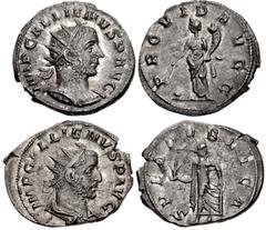 Valerianic Dynasty – Viminacium mint Lot of two (2) coins. 284a Gallienus. AD 253-268. Antoninianus (21.5mm, 3.16 g, 12h). Viminacium mint. Issue 2c. IMP GALLIENVS P AVG, radiate and cuirassed bust ri