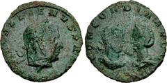 Valerianic Dynasty – Viminacium mint Gallienus, with Salonina. AD 253-268. Æ Medallion (32mm, 15.98 g, 12h). Viminacium mint(?). _ _ _ [ ] GALLIENVS P AVG, laureate head right / CONCORDIA AVGG, laurea