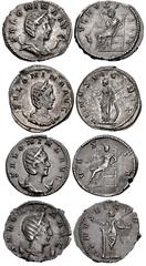 Valerianic Dynasty – Colonia Agrippinensis (Cologne) mint Lot of four (4) coins. 308a Salonina. Augusta, AD 254-268. Antoninianus (23mm, 3.46 g, 7h). Colonia Agrippinensis (Cologne) mint. Struck AD 25