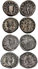 Valerianic Dynasty – Mediolanum (Milan) mint Lot of four (4) coins. 438a Gallienus. AD 253-268. Antoninianus (21mm, 3.11 g, 1h). Mediolanum (Milan) mint, 2nd officina. Issue 4, AD 262-3. GALLIENVS AVG