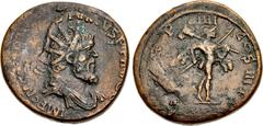 Postumus Postumus. Romano-Gallic Emperor, AD 260-269. Radiate bronze (33mm, 25.6 g, 7h). Overstrike on sestertius of Hadrian. Struck AD 263-265. IMP C M CA[SS LAT PO]STVMVS P F AVG, radiate, draped, a