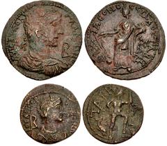 Provincial Coinage Lot of two (2) coins. 695a LYDIA, Tabae. Gallienus. AD 253-268. Æ (29.5mm, 10.30 g, 6h). Jason, magistrate. AV KAI ΠO ΛI ΓAΛΛIHNOC, laureate, draped, and cuirassed bust right; B in 