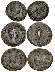 Provincial Coinage Lot of three (3) coins. 698a LYDIA, Gordus-Julia. Gallienus. AD 253-268. Æ (24mm, 4.87 g, 6h). Phoibos, magistrate. [AVT K Π] ΛI ΓAΛΛIHNO, laureate and draped bust right / ЄΠ · ΦOIB