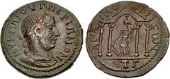 Provincial Coinage CILICIA, Anemurium. Valerian I. AD 253-260. Æ (26.5mm, 9.89 g, 7h). AVT K Π ΛI OVAΛЄPIANON, laureate and draped bust right / ANЄIMO-VPIЄωN, ЄT Γ in exergue, tetrastyle temple within