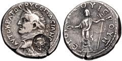 Selections from the Michel Prieur Collection CYPRUS, Koinon of Cyprus. Caracalla. AD 198-217. AR Tetradrachm (25mm, 12.64 g, 12h). Laureate head of Vespasian left; c/m: laureate head of Caracalla(?) r