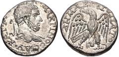 Selections from the Michel Prieur Collection PHOENICIA, Aradus. Macrinus. AD 217-218. AR Tetradrachm (24mm, 12.80 g, 12h). Laureate bust right, slight drapery / Eagle standing facing, head and tail le