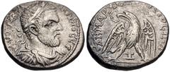 Selections from the Michel Prieur Collection PHOENICIA, Byblus. Macrinus. AD 217-218. AR Tetradrachm (25.5mm, 10.54 g, 6h). Laureate, draped, and cuirassed bust right / Eagle standing facing, head and