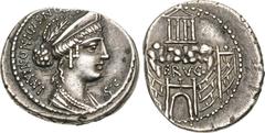 Selections from the Andrew McCabe Collection C. Considius Nonianus. 56 BC. AR Denarius (18.5mm, 4.10 g, 3h). Rome mint. Laureate and draped bust of Venus Erycina right, wearing stephane / Temple on su