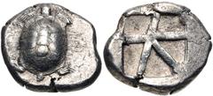 Greek ISLANDS off ATTICA, Aegina. Circa 456/45-431 BC. AR Stater (21mm, 12.42 g, 11h). Land tortoise with segmented shell / Large square incuse with skew pattern. Meadows, Aegina, Group IIIb; HGC 6, 4