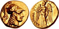 Greek KINGS of MACEDON. Alexander III 'the Great'. 336-323 BC. AV Stater (16mm, 8.56 g, 5h). Tarsos mint. Struck under Balakros or Menes, circa 332/1-327 BC. Helmeted head of Athena right, griffin on 