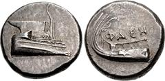 Greek LYCIA, Phaselis. 4th century BC. AR Stater (21mm, 10.37 g, 3h). Prow of galley right / Stern of galley left; ΦAΣH above. Heipp-Tamer Series 6, unlisted variety; CNG 103, lot 323 (same dies); CNG