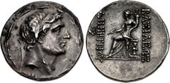 Greek SELEUKID EMPIRE. Demetrios I Soter. 162-150 BC. AR Tetradrachm (28mm, 16.36 g, 12h). Uncertain mint in Cilicia or Northern Syria. Diademed head right within wreath / Tyche, holding scepter and c