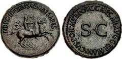 Roman Imperial Nero & Drusus Caesar. Died AD 31 and 33, respectively. Æ Dupondius (28.5mm, 15.55 g, 6h). Rome mint. Struck AD 37-38. Nero and Drusus Caesar on horseback riding right, cloaks flying beh