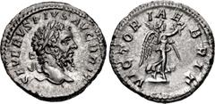 Roman Imperial Septimius Severus. AD 193-211. AR Denarius (19mm, 3.62 g, 12h). British Victory issue. Rome mint. Struck AD 210-211. SEVERVS PIVS AVG BRIT, laureate head right / VICTORIAE BRIT, Victory