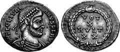 Roman Imperial Julian II. AD 360-363. AR Siliqua (17mm, 2.28 g, 12h). Arelate (Arles) mint, 2nd officina. Struck AD 362-363. Pearl-diademed, draped, and cuirassed bust right / VOT/ X/ MVLT/ XX in four