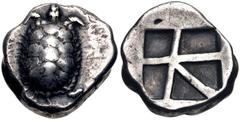 Greek ISLANDS off ATTICA, Aegina. Circa 456/45-431 BC. AR Stater (20mm, 12.22 g, 6h). Land tortoise with segmented shell / Large square incuse with skew pattern. Meadows, Aegina, Group IIIb; HGC 6, 43