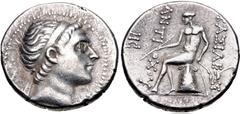 Greek SELEUKID EMPIRE. Antiochos III 'the Great'. 222-187 BC. AR Tetradrachm (27mm, 17.21 g, 12h). "Rose" mint (Edessa?). Struck circa 222-211 BC. Diademed head right / Apollo Delphios, testing arrow 