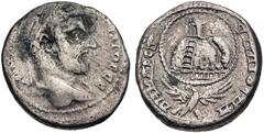 Selections from the Michel Prieur Collection JUDAEA, Neapolis. Macrinus. AD 217-218. AR Tetradrachm (23.5mm, 12.68 g, 12h). Struck AD 215-217. Laureate bust right, slight drapery(?) / Temple complex a