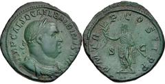 Roman Imperial Balbinus. AD 238. Æ Sestertius (32mm, 18.32 g, 12h). Rome mint. 1st emission. IMP CAES D CAEL BALBINVS AVG, laureate, draped, and cuirassed bust right / P M TR P COS II P P, Balbinus st