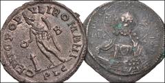 Large Lots MIXED. Lot of two (2) bronzes. Includes: Roman Imperial. Constantius I. Æ Follis. Lugdunum mint. RIC VI 129a. // Byzantine. Anonymous. Æ Follis. Constantinople mint. SB 1813. Near VF, the C