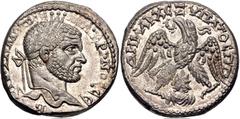 Selections from the Michel Prieur Collection SELEUCIS and PIERIA, Emesa. Macrinus. AD 217-218. AR Tetradrachm (25mm, 14.26 g, 6h). Laureate head right / Eagle standing facing, head and tail left, with