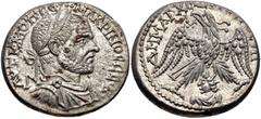 Selections from the Michel Prieur Collection SELEUCIS and PIERIA, Emesa. Macrinus. AD 217-218. AR Tetradrachm (26mm, 13.67 g, 12h). Laureate, draped, and cuirassed bust right / Eagle standing facing, 